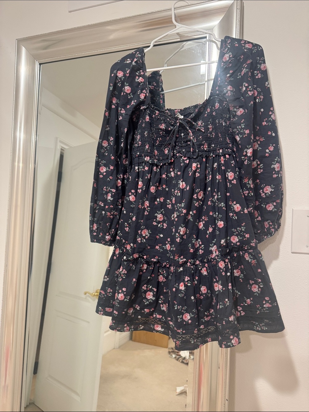 bp Black Mini Dress with Pink Floral Print